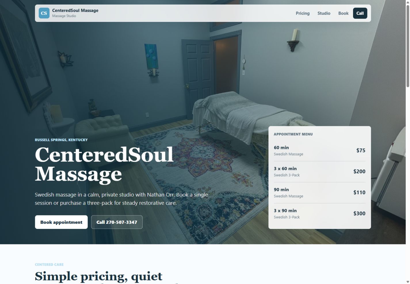 CenteredSoul website on desktop